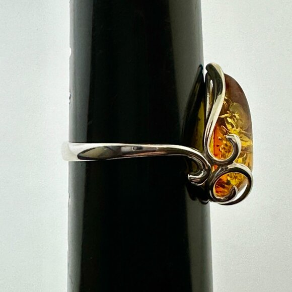 925 Sterling Silver Amber Teardrop Ring - Size 9.5 - Picture 11 of 15